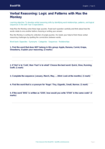 Free Verbal Reasoning Worksheet | Year 5 Core | BookFlik