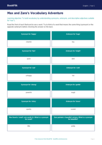 Free Vocabulary Flashcards | Year 1 Core | BookFlik
