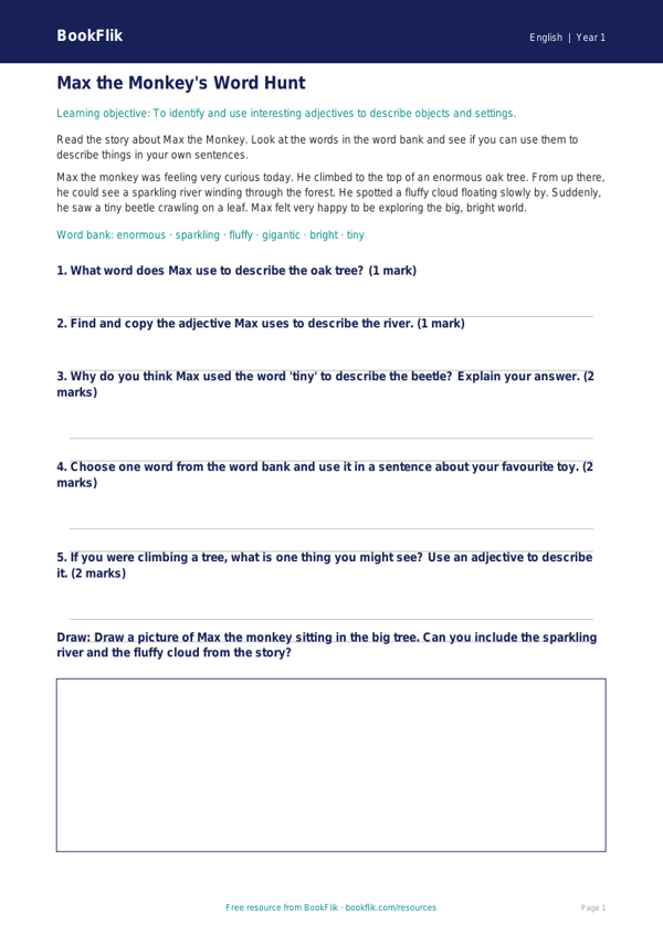 Free Vocabulary Track Sheet | Year 1 Core | BookFlik worksheet preview — English Vocabulary