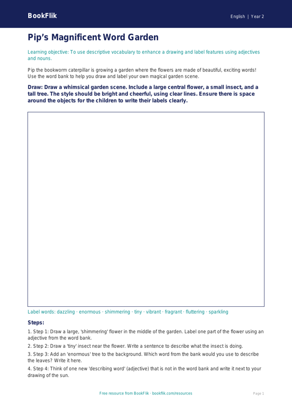 Free Vocabulary Drawing Sheet | Year 2 Core | BookFlik worksheet preview — English Vocabulary
