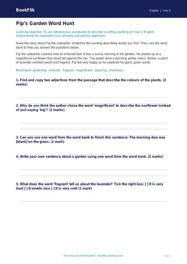 Free Vocabulary Track Sheet | Year 2 Core | BookFlik worksheet preview — English Vocabulary