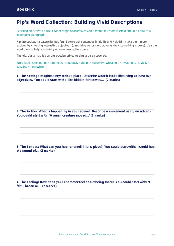Free Vocabulary Writing Frame | Year 3 Core | BookFlik worksheet preview — English Vocabulary