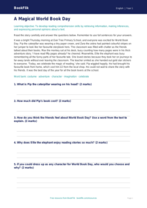Free World Book Day Comprehension | Year 1 Core | BookFlik