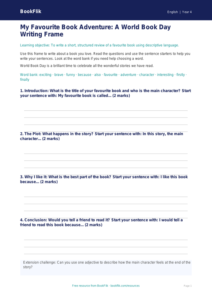 Free World Book Day Writing Frame | Year 4 Supported | BookFlik