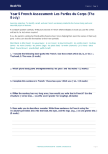 Free Body Parts Assessment | Year 5 Core | BookFlik