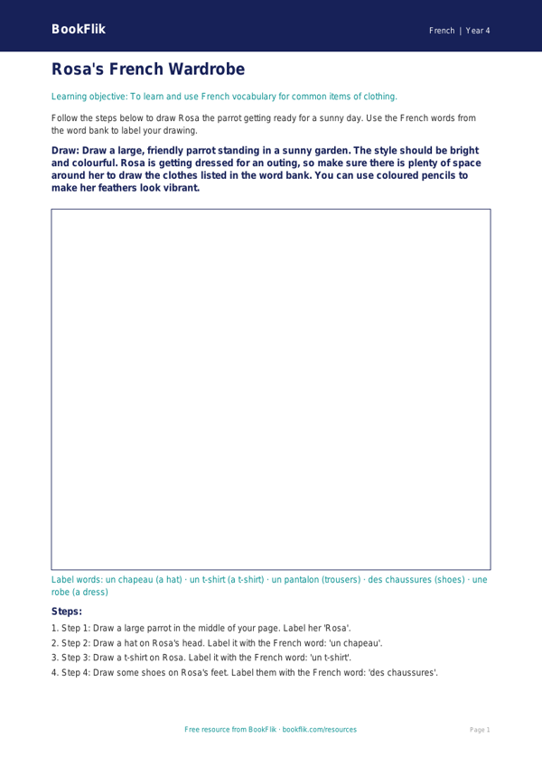 Free Clothes Drawing Sheet | Year 4 Supported | BookFlik worksheet preview — French Clothes