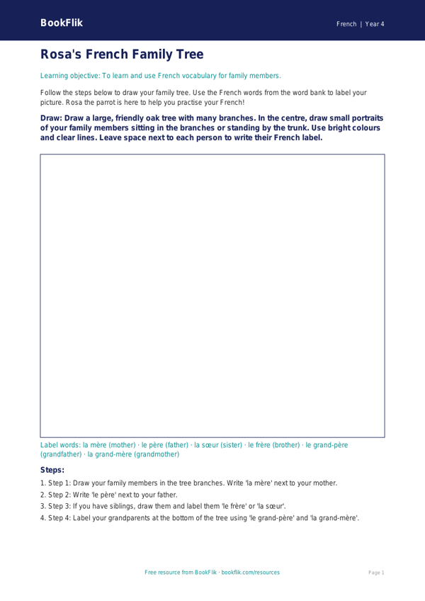 Free Family Drawing Sheet | Year 4 Supported | BookFlik worksheet preview — French Family