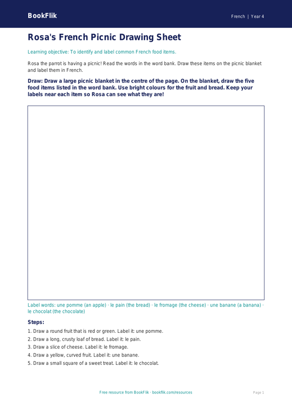 Free Food Drawing Sheet | Year 4 Supported | BookFlik worksheet preview — French Food