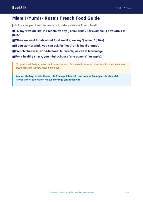 Free Food Poster | Year 4 Supported | BookFlik worksheet preview — French Food