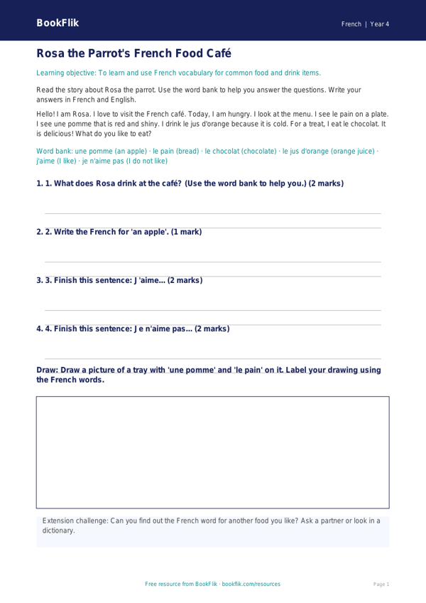 Free Food Track Sheet | Year 4 Supported | BookFlik worksheet preview — French Food