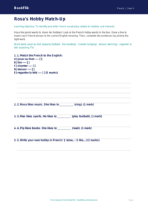 Free Hobbies Activity Sheet | Year 4 Supported | BookFlik