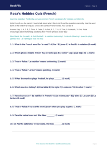 Free Hobbies Quiz | Year 4 Supported | BookFlik