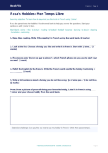 Free Hobbies Worksheet | Year 4 Supported | BookFlik