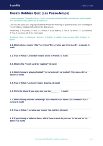 Free Hobbies Quiz | Year 5 Core | BookFlik