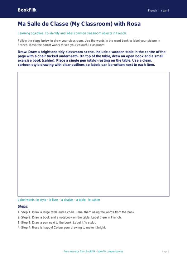 Free School Drawing Sheet | Year 4 Supported | BookFlik worksheet preview — French School