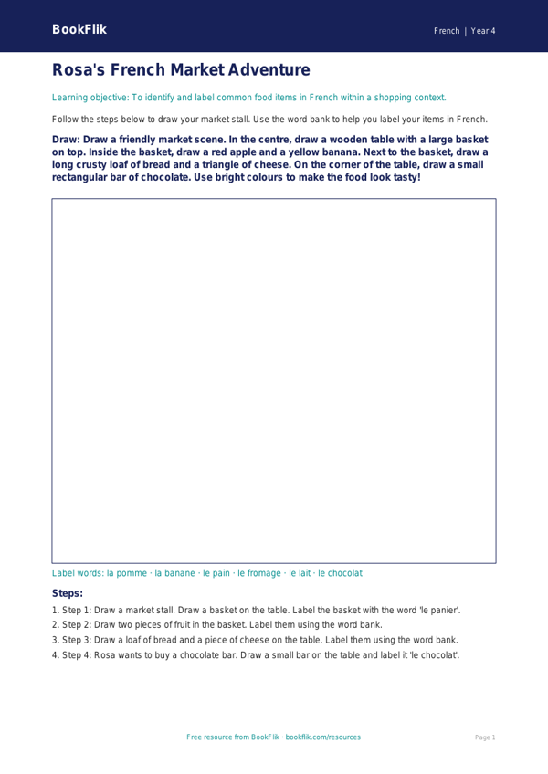 Free Shopping Drawing Sheet | Year 4 Supported | BookFlik worksheet preview — French Shopping