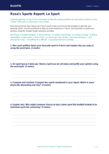 Free Sports Template | Year 4 Greater Depth | BookFlik