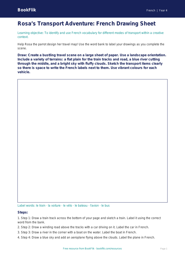 Free Transport Drawing Sheet | Year 4 Greater Depth | BookFlik worksheet preview — French Transport