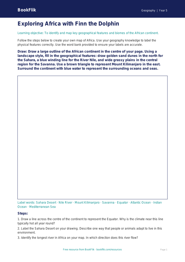Free Africa Drawing Sheet | Year 5 Core | BookFlik worksheet preview — Geography Africa
