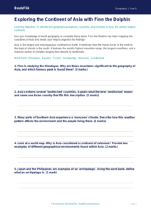 Free Asia Worksheet | Year 5 Core | BookFlik