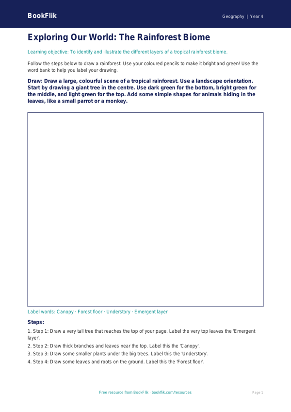 Free Biomes Drawing Sheet | Year 4 Supported | BookFlik worksheet preview — Geography Biomes