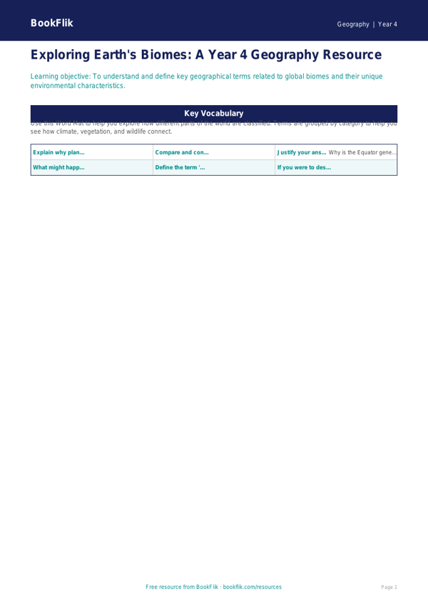 Free Biomes Word Mat | Year 4 Greater Depth | BookFlik worksheet preview — Geography Biomes