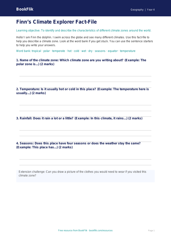 Free Climate Change Worksheet | Year 4 Supported | BookFlik worksheet preview — Geography Climate