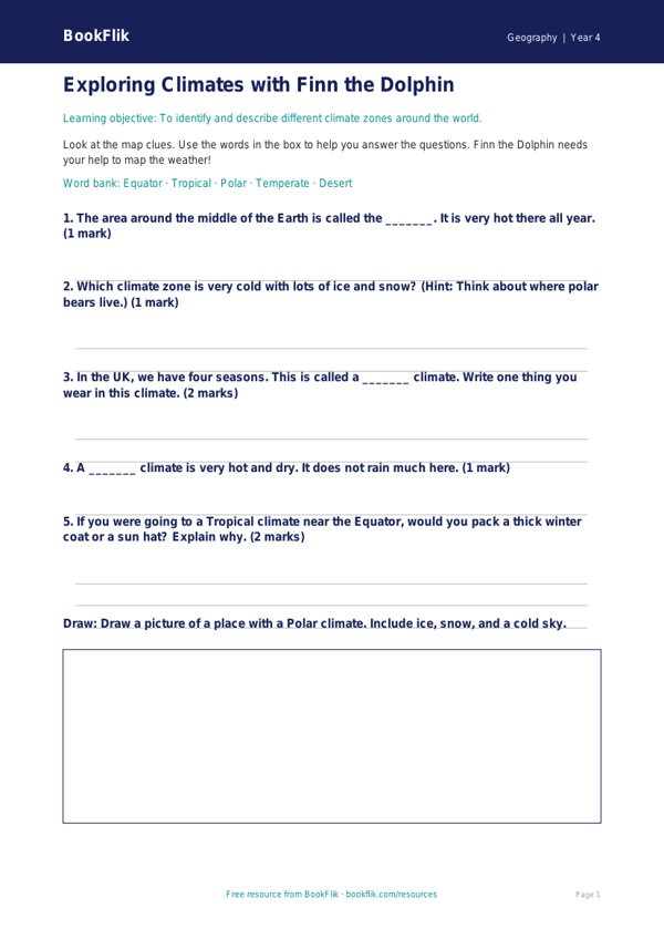 Free Climate Worksheet | Year 4 Supported | BookFlik worksheet preview — Geography Climate