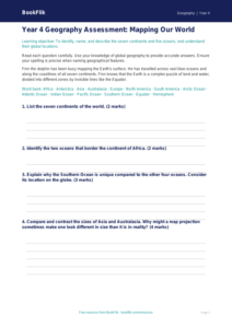 Free Continents And Oceans Assessment | Year 4 Greater Depth | BookFlik