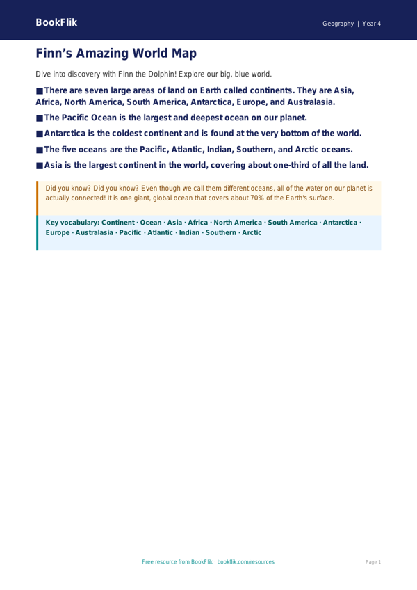 Free Continents And Oceans Poster | Year 4 Supported | BookFlik worksheet preview — Geography Continents And Oceans