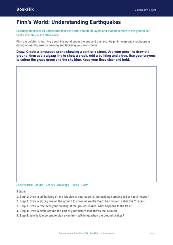 Free Earthquakes Drawing Sheet | EYFS Core | BookFlik worksheet preview — Geography Earthquakes