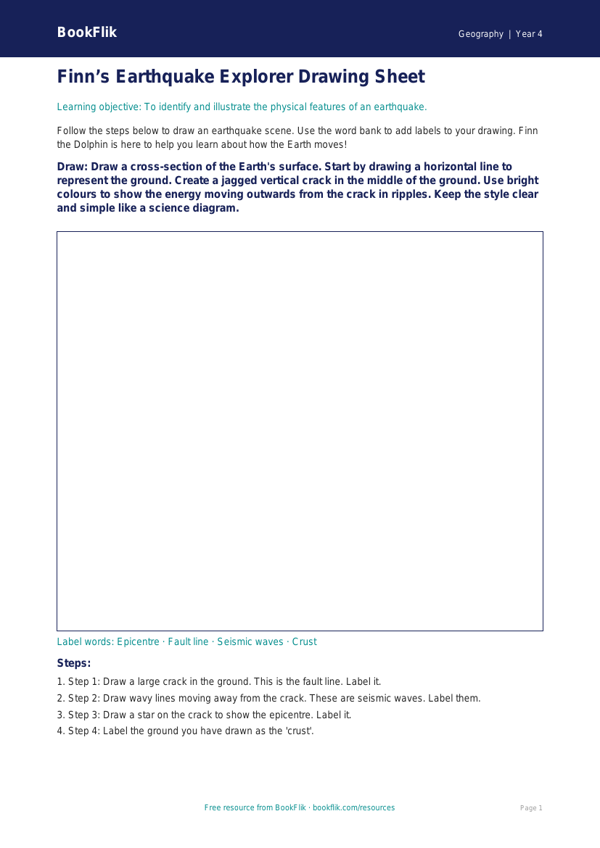 Free Earthquakes Drawing Sheet | Year 4 Supported | BookFlik worksheet preview — Geography Earthquakes
