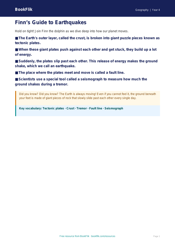 Free Earthquakes Poster | Year 4 Supported | BookFlik worksheet preview — Geography Earthquakes