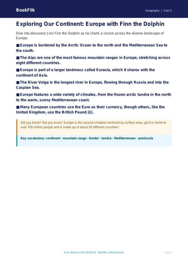 Free Europe Poster | Year 5 Core | BookFlik worksheet preview — Geography Europe