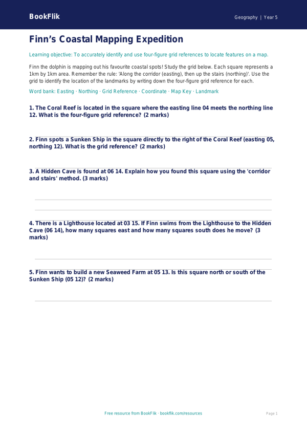 Free Grid References Activity Sheet | Year 5 Core | BookFlik worksheet preview — Geography Grid References