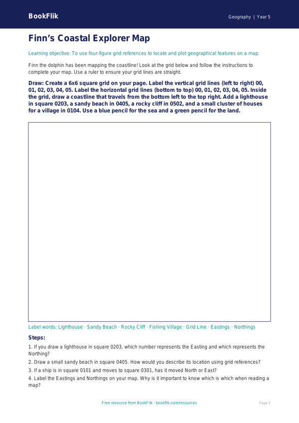Free Grid References Drawing Sheet | Year 5 Core | BookFlik worksheet preview — Geography Grid References