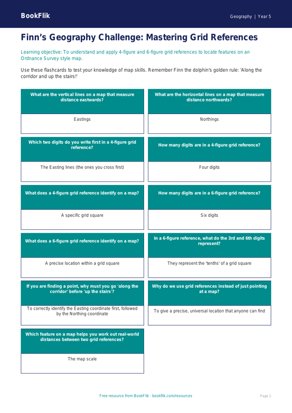 Free Grid References Flashcards | Year 5 Core | BookFlik worksheet preview — Geography Grid References