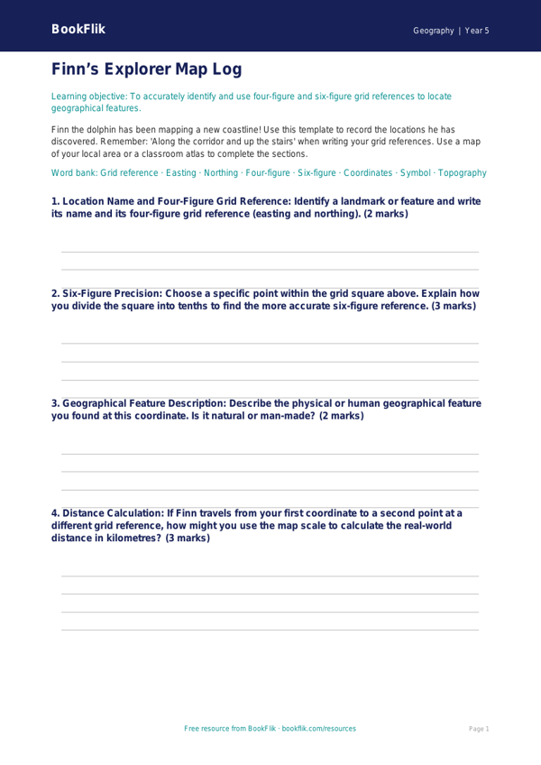 Free Grid References Template | Year 5 Core | BookFlik worksheet preview — Geography Grid References