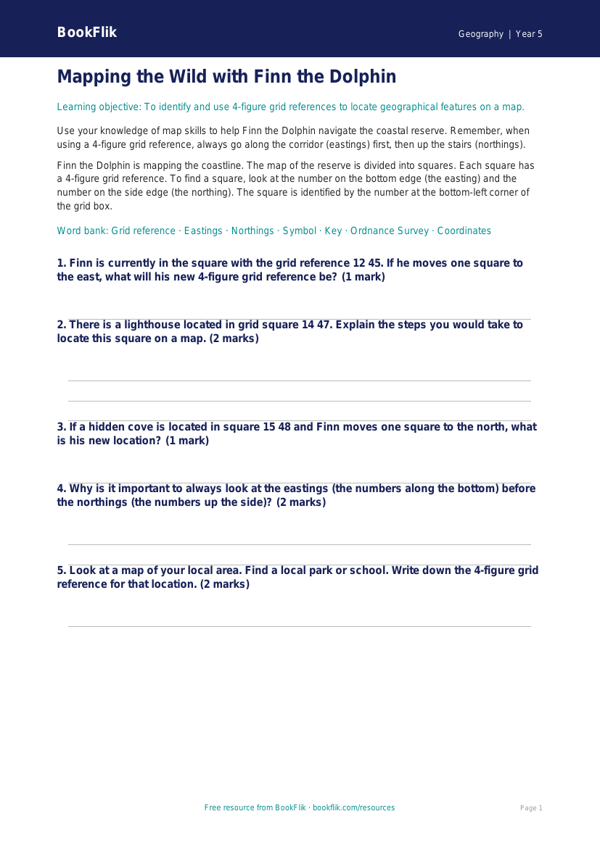 Free Grid References Worksheet | Year 5 Core | BookFlik worksheet preview — Geography Grid References