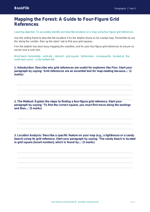 Free Grid References Writing Frame | Year 5 Core | BookFlik worksheet preview — Geography Grid References
