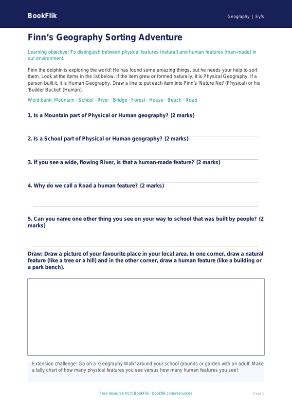 Free Human And Physical Geography Activity Sheet | Eyfs Core | BookFlik worksheet preview — Geography Human And Physical Geography