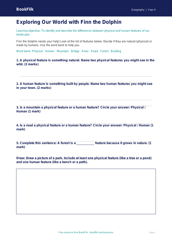 Free Human And Physical Geography Worksheet | Year 4 Supported | BookFlik worksheet preview — Geography Human And Physical Geography
