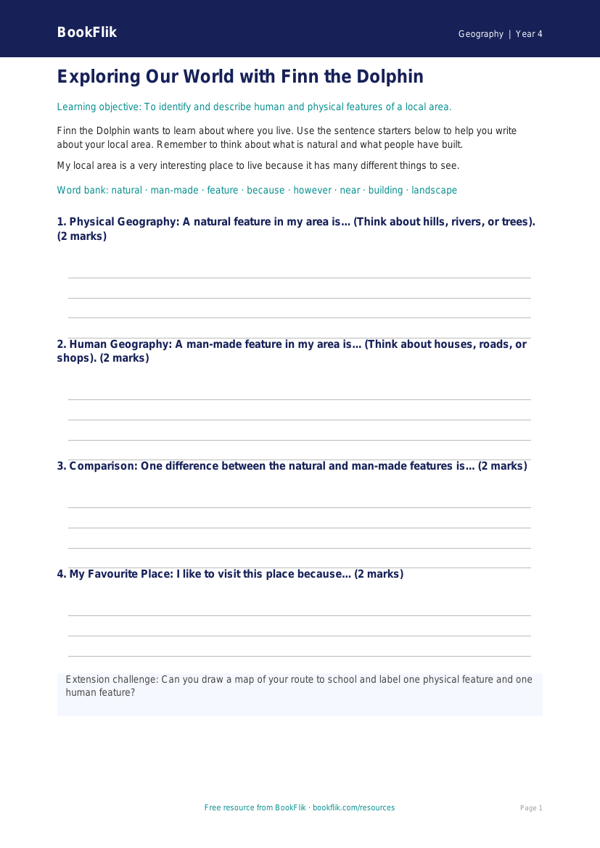 Free Human And Physical Geography Writing Frame | Year 4 Supported | BookFlik worksheet preview — Geography Human And Physical Geography