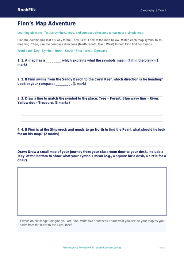 Free Map Skills Activity Sheet | Year 4 Supported | BookFlik worksheet preview — Geography Map Skills