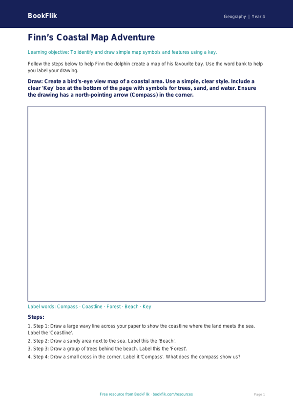 Free Map Skills Drawing Sheet | Year 4 Supported | BookFlik worksheet preview — Geography Map Skills