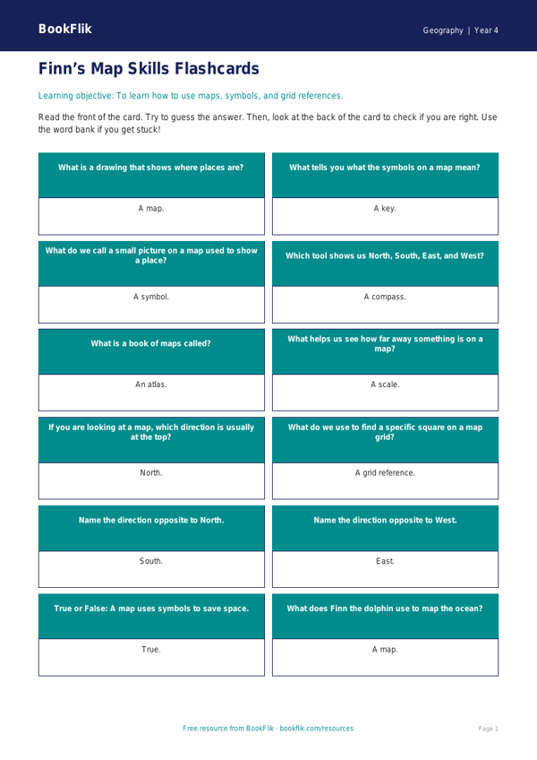 Free Map Skills Flashcards | Year 4 Supported | BookFlik worksheet preview — Geography Map Skills