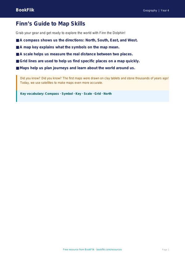 Free Map Skills Poster | Year 4 Supported | BookFlik worksheet preview — Geography Map Skills
