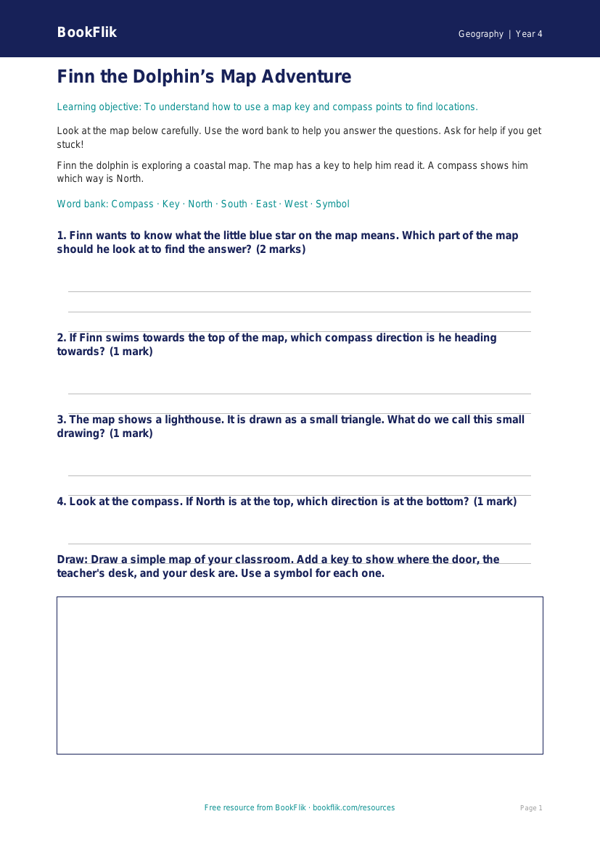 Free Map Skills Worksheet | Year 4 Supported | BookFlik worksheet preview — Geography Map Skills