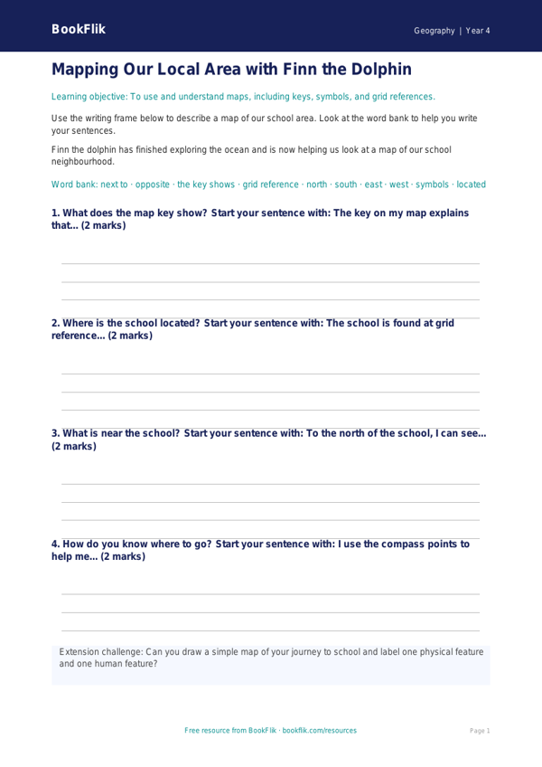 Free Map Skills Writing Frame | Year 4 Supported | BookFlik worksheet preview — Geography Map Skills