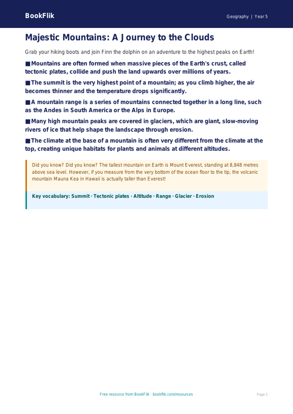 Free Mountains Poster | Year 5 Geography Worksheet | BookFlik worksheet preview — Geography Mountains